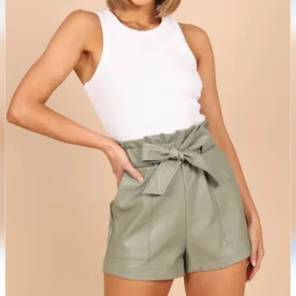 Petal & Pup High Waist Pleather Shorts with Waist Tie - Picture 2 of 8